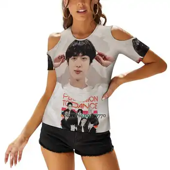 Jin Moteris Tshirts Spausdinti Viršūnių O-Kaklo, Nugaros Jungiamąją Viršuje Mados Grafinis Marškinėliai Kpop K Pop Korėja, Pietų Korėja, Korėjos Idol Berniukai