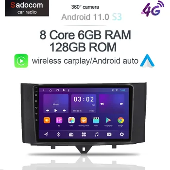 360 Kamera 6GB+128G Carplay DSP Android 11.0 Automobilio DVD Grotuvas GPS žemėlapis, WIFI, Bluetooth 5.0 RDS Radijo Benz Smart fortwo 2011-2015 m.