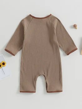 Mielas Kūdikis Unisex Rudens Kombinezonas Žavinga Ilgomis Rankovėmis Kontrastas Briaunoti Romper Sleepwear
