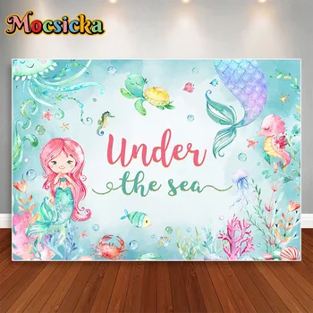 Rožinė Mermaid Princess Gimtadienio Fone Sea Girl Gimtadienio Tortas Sutriuškinti Dekoro Nuotraukų Foną, Individualizuoti Reklama