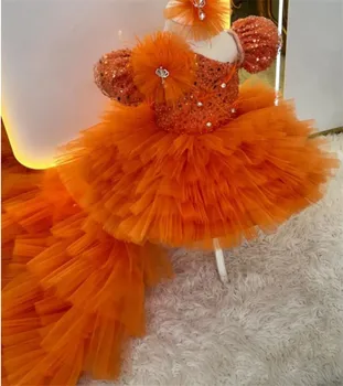 Oranžinė Purus Mergaičių Suknelės Šalis Gimtadienio Princesė Pakopų Tiulio China Inscenizacija Suknelė Oficialų Prom Chalatai su Ilgai Traukinio