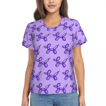 Purpurinis Balionas Marškinėliai Moteriška Abstrakčiai Gyvūnų Hip-Hop V Neck T-Marškinėliai Trumpomis Rankovėmis Atsitiktinis Marškinėlius Paplūdimio Modelis Viršūnes Didelis Dydis
