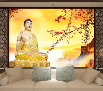 Pritaikyti Tapetai, 3d Buda Auksinis Puikus Fonas Sienos Kambarį Šventykla Dang Apdailos, Dažymo sienelės dokumentai namų dekoro