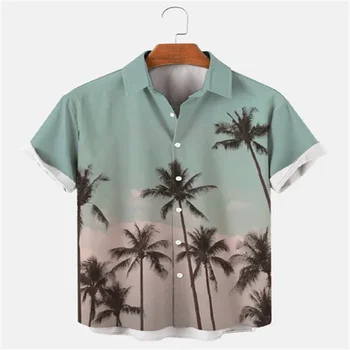 Havajų Marškinėliai Vyrams Vasaros Paplūdimys Atostogų Trumpas Rankovės Marškinėliai Mados Spausdinti Atvartas, Negabaritinių Marškinėliai Viršuje Atsitiktinis Atostogų Drabužiai