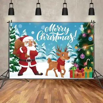 MĖNULIS.QG Fonas Mėlynas Linksmų Kalėdų Tėvui, Dovanos, Pristatymas Šalies Reklama Fone Elnių Sniego Miškų Žibintai Tree Photo Booth