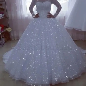 2023 Naujas Spalvingas A-Line Wedding Dresses Blizgantis Princesė Nuotaka Chalatai Apvalios Kaklo Oficialų Beach Party Užsakymą Vestidos De Novia
