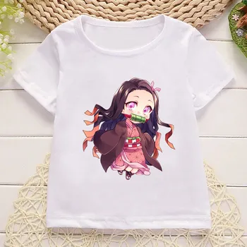Anime Demon Slayer Kamado Nezuko Spausdinti Cartoon Kids marškinėliai Mergaitėms Vasaros Viršūnes Kūdikių Berniukų Drabužius, Vaikų trumpomis Rankovėmis T-shirt