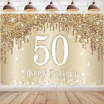 Laimingas 50-ojo Gimtadienio Reklama Foną Dekoruoti Aukso Balta 50 Pasirašyti Šalies Prekių Penkiasdešimt Metų Photo Booth Fone Plakatas