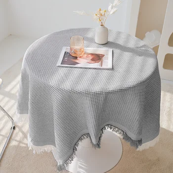 High-end round medvilnės ir lino balta nėrinių staltiesė stačiakampio formos kavos staliukas staltiesė