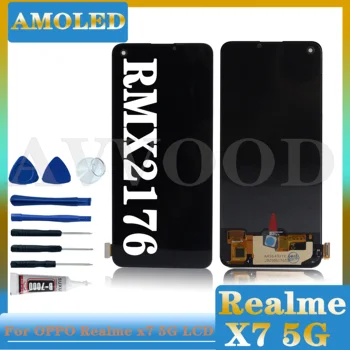 AMOLED Už KOLEGA Realme X7 RMX2176 LCD Ekranas Jutiklinis Ekranas Jutiklis skaitmeninis keitiklis Assesmbly atsarginės Dalys Realme X7 LCD Ekranas