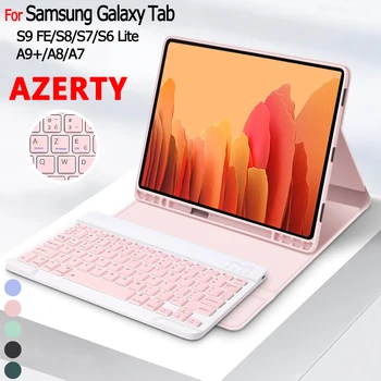AZERTY Klaviatūra Samsung Tab A9+ A9 Plius A8 10.5 A7 10.4 Tab S9 FE S8 X700 S7 T870 11 S6 Lite 10.4 prancūzijos Padengti Klaviatūra