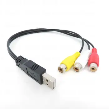 USB Male Plug Į 3 RCA Moterų AV Adapteris, Garso Keitiklis jungtis Vaizdo (A/V Kabelis, Kabelis, HDTV TV Televizijos Laidas B4