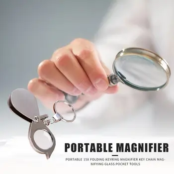 Profesionalių rankinių Patvarus Stiklo Loupe HD Lankstymo Magnifiers 15X Didinamojo Stiklo Objektyvas Key Chain Magnifiers