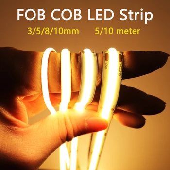 FOB COB LED Juosta 12V 24V LED Šviesos Juostelės 5M 10M Pritemdomi LED Juosta 3mm, 5mm 8mm 10mm COB Juostelės 16,4 FT 32.8 PĖDŲ Kambario Dekoro