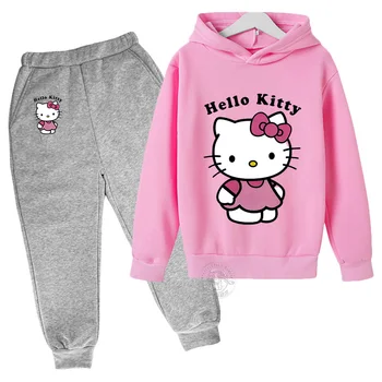 Rudens ir žiemos mados Hello Kitty mielas animacinių filmų Kawaii serijos merginos laisvalaikio sporto serijos kostiumas