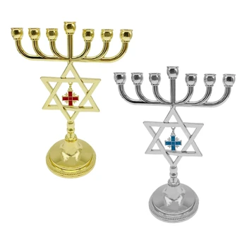 Q1JB 7 Filialas Metalo Menorah Derliaus Star Žydų Turėtojas Stovi Šventykla Ornamentu