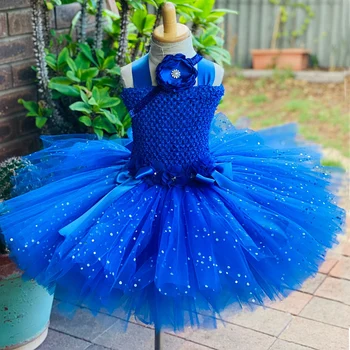 Blizgučiai Royal Blue Flower Girl Tutu Suknelė Kelio Ilgis Vaikai Tiulio Princesė Dress Kūdikių Mergaitėms Vestuvių, Gimtadienio Kamuolys Suknelė
