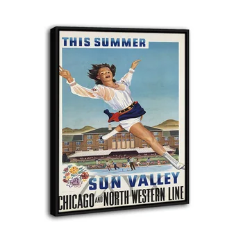 Sun Valley sporto per Čikagos bei Šiaurės Vakarų Įrėmintas Plakatas Spausdinimo Namų Dekoro Sienos Meno Tapybos Aliejus, Drobė