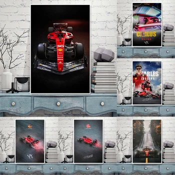 Formulė Charles Leclerc Lenktynių Plakatas Carlos Sainz Portretas, Drobė, Tapyba Prabangių Automobilių Sporto Sienos Meno Kambarį Namų Dekoro