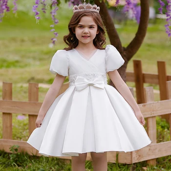 Oficialus Balta Vestuvinė Mergaitės Vasaros Nėriniai Lankas Princesė Šalies Krikšto Vaikai Suknelės Mergina Kostiumas Gimtadienio Pamergės Suknelė