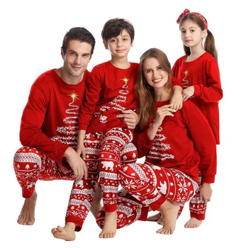 Kalėdų Šeimos Pižama Nustatyti Medžio Spausdinti Mama, Tėtis, Vaikai Atitikimo Komplektus Baby Dog Romper Laisvas Minkštų Homewear Kalėdos Šeimos Drabužiai