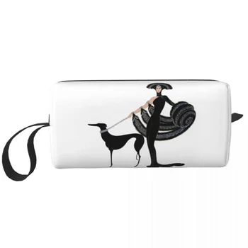 Art Deco Makiažas Maišelį Dėklas Kurtas Whippet Sighthound Šunų Kosmetikos Krepšys Kelionės, Tualetinių Reikmenų Krepšys Organizatorius Saugojimo Rankinėje Vyrai Moterys