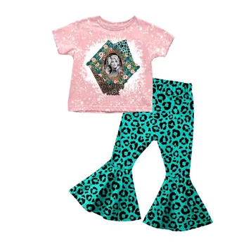 Karšto pardavimo didmeninės vaikų drabužiai mergaitėms karvė spausdinti trumpas rankovės bell kelnės tiktų rožinė kūdikių rinkiniai boutique mergaitės