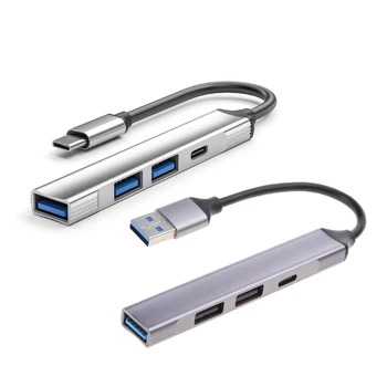 L43D Aliuminio Lydinio USB Šakotuvą su 4 Prievadų USB TYPEC Adapteris Nešiojamas ar Planšetinis kompiuteris-Telefonas