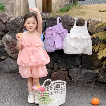 Vaikų Drabužiai 2023 Nauja Baby Mielas Moteriškos Sportinės Kelnės Tiktų Pavasarį, Vasarą Korėjos Stiliaus Dviejų Dalių Komplektas Saldus Stilius Cool Girl Atsitiktinis Rinkinys