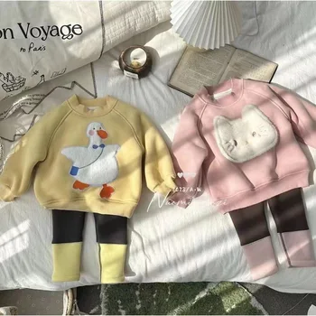 2023 Žiemos Kūdikių Mergaičių Pliušinis Puloveriai Sutirštės Vilnos Šiltas Animacinių Filmų Vaikams Mergaitėms Viršūnes Plius Aksomo Bamblys Mergaičių Megztiniai 