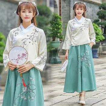 Kinų Suknelė Korėjos Hanfu Balta Mėlyna Vyrų, Moterų Suknelės, Kinų Stiliaus Cosplay Siuvinėjimo Kimono Tradicinių Kinijos Drabužių