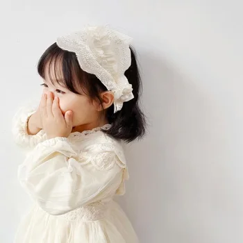 Retro Balta Nėrinių Kūdikių Lankelis Princesė Plaukų Juosta Mergina Elastinga Turbaną Korėjos Vaikai Lankas Rožančiai Ins Vestuvių Vaikai, Plaukų Aksesuarai