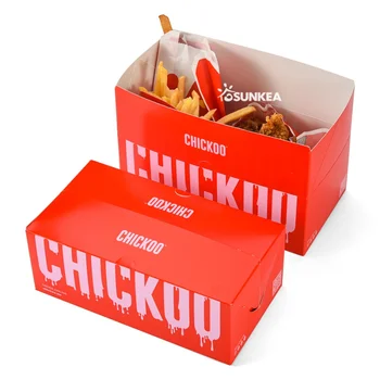 Individualų productCustom Logotipas sulankstyti popieriaus mėsainiai chip kartu greito maisto pakuotės korėjos kepta vištiena pasiimti togas dėžutę
