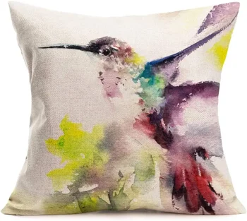 Lino Aikštėje Užvalkalas Akvarelė Hummingbird Natūralus Žalias Paukštis Pagalvėlė Padengti Lauko Apdaila, Namo Apdaila Sofa-Lova