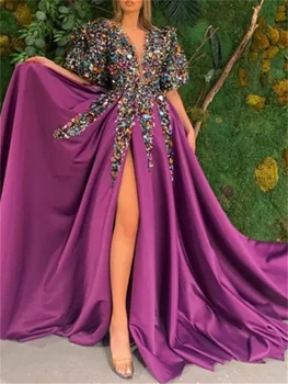 Blizgučiai Gėlių Suknelė Moterims 2023 Mados Vintage V Kaklo Maxi Suknelė Elegantiškas High Waisted Sluoksniuotos Rankovėmis Vakaro Suknelės